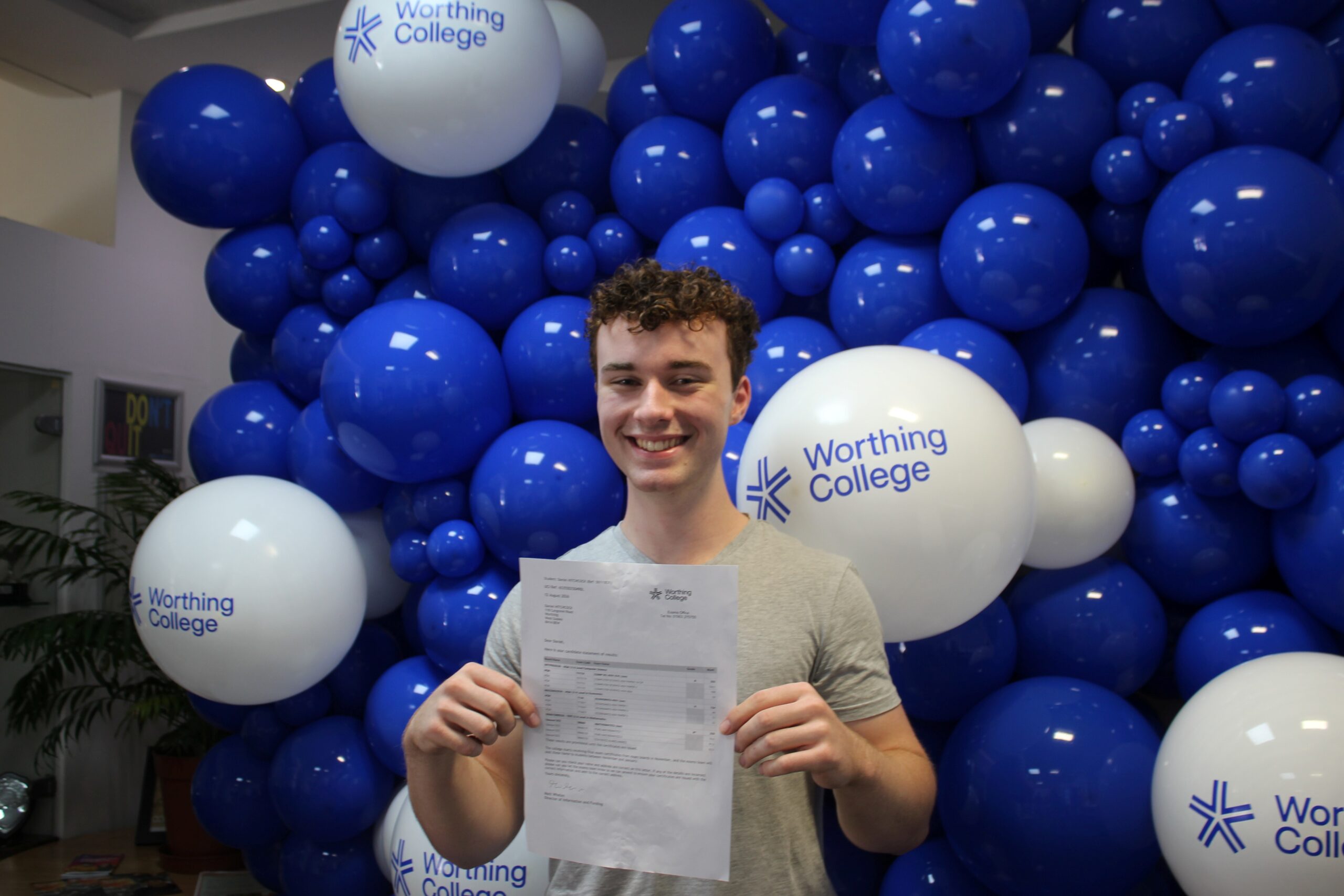 Daniel Hitchcock with his A Level Results at Worthing College 13/08/26
