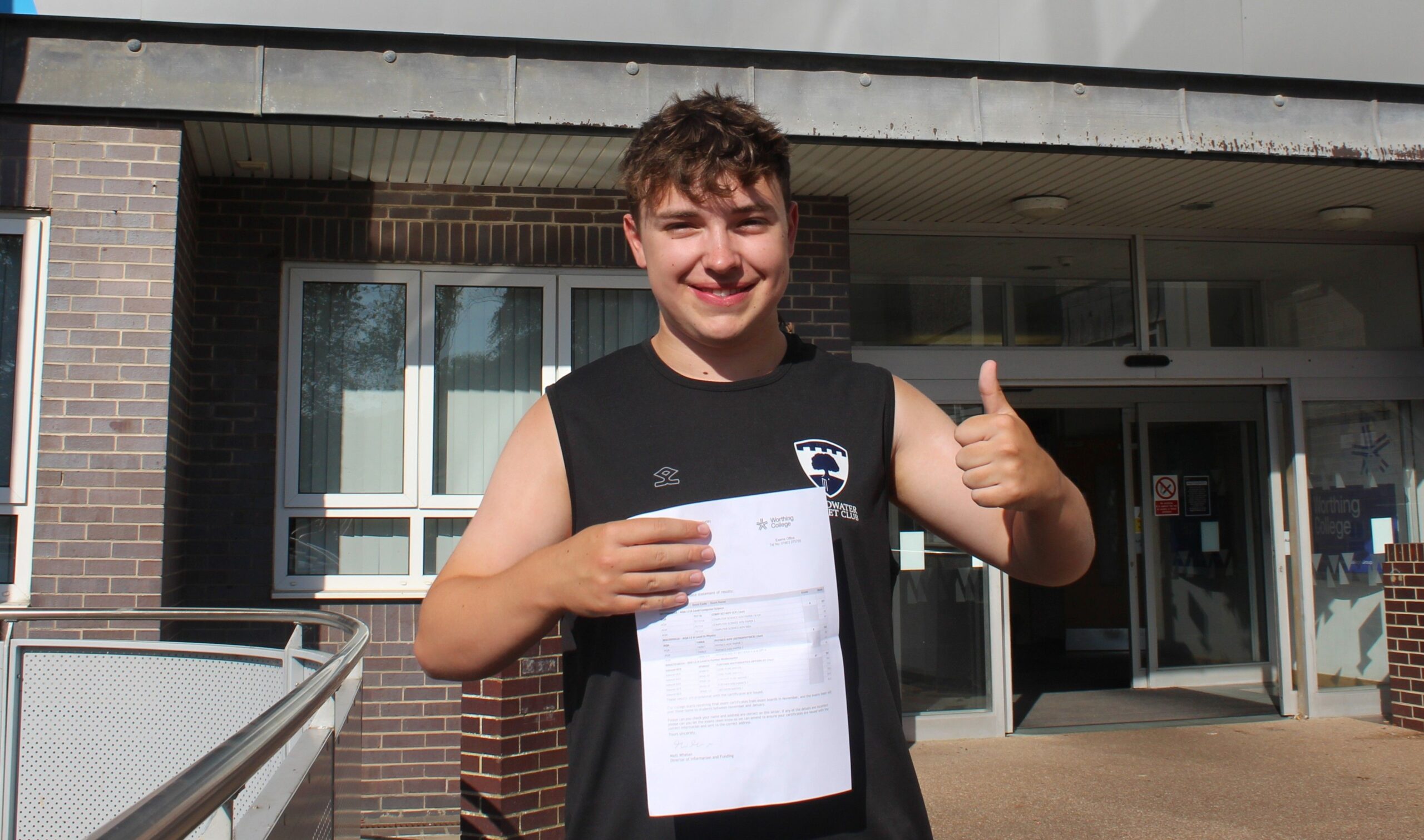 Isaac Hewitt at Worthing College on A Level Results Day 2026