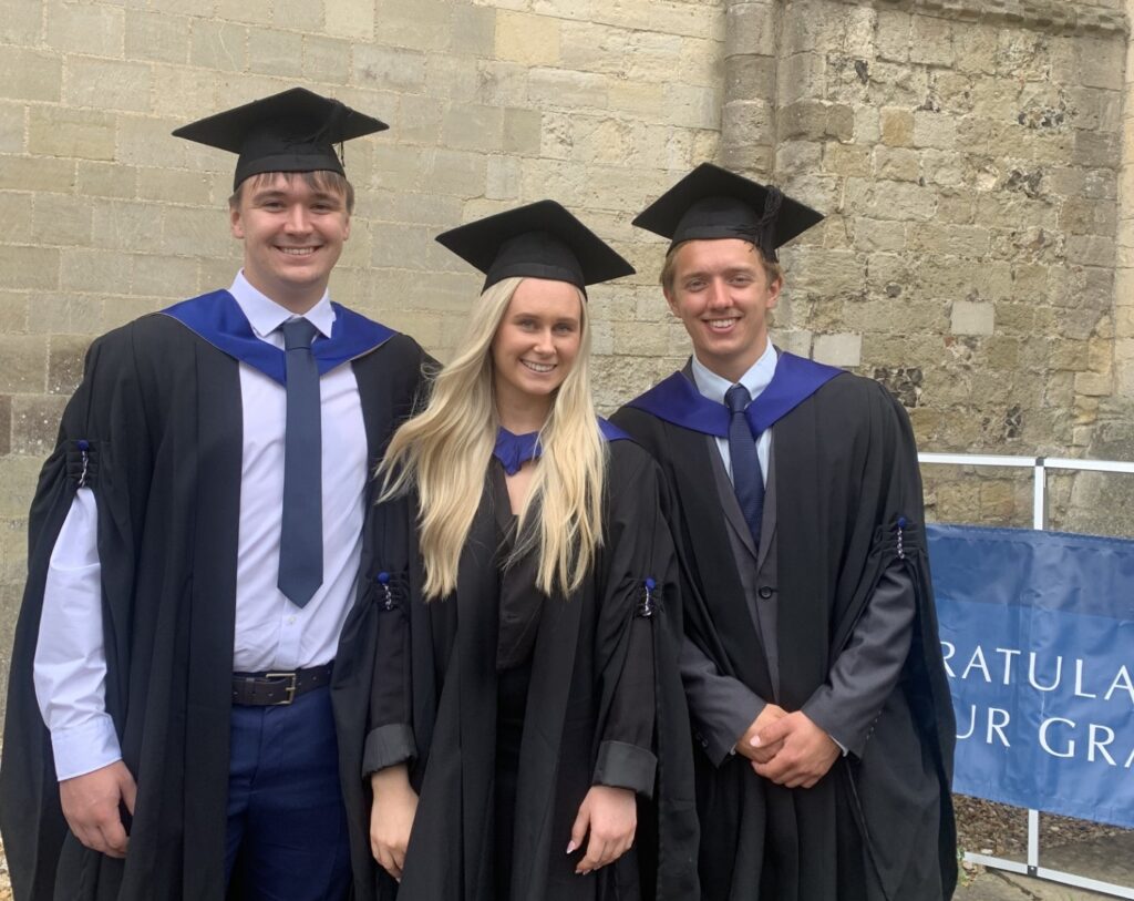 Former Worthing College students Alfie Beck, Ellen Alliston and Ethan Davey have graduated from Chichester University